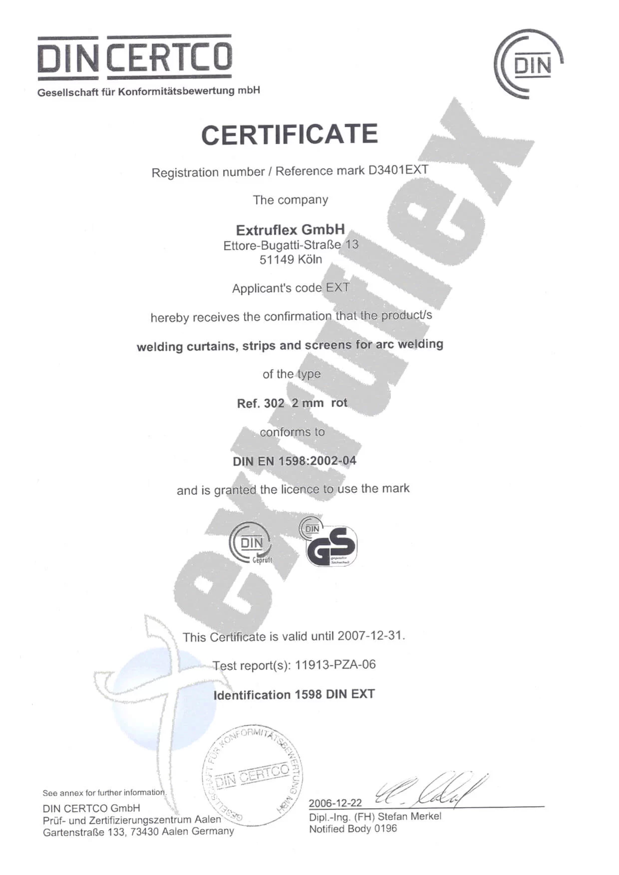 PVC KAYNAK PERDESİ SERTİFİKASI
